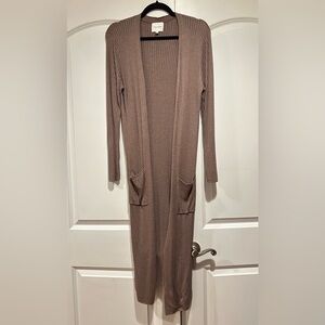 Pink Rose Brown Long Sleeve Cardigan Dress